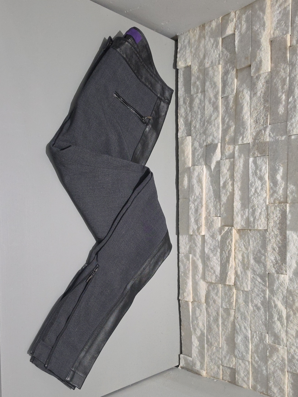 Forever 21 Charcoal Skinny Pants with Black Faux-Leather Trim